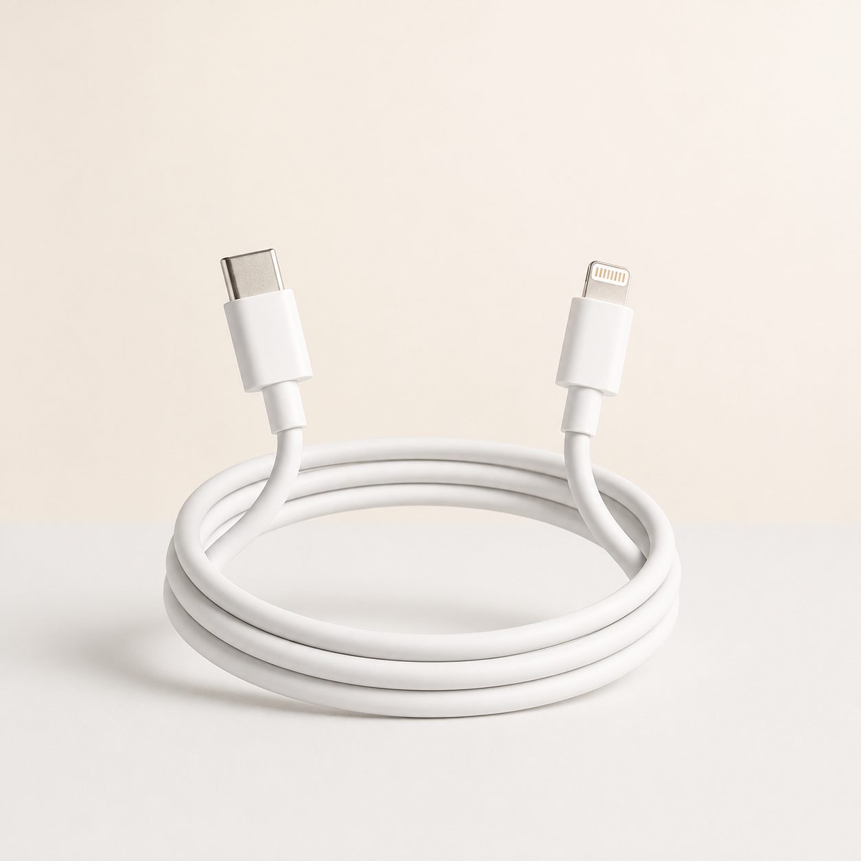 White USB-C to Lightning charging cable