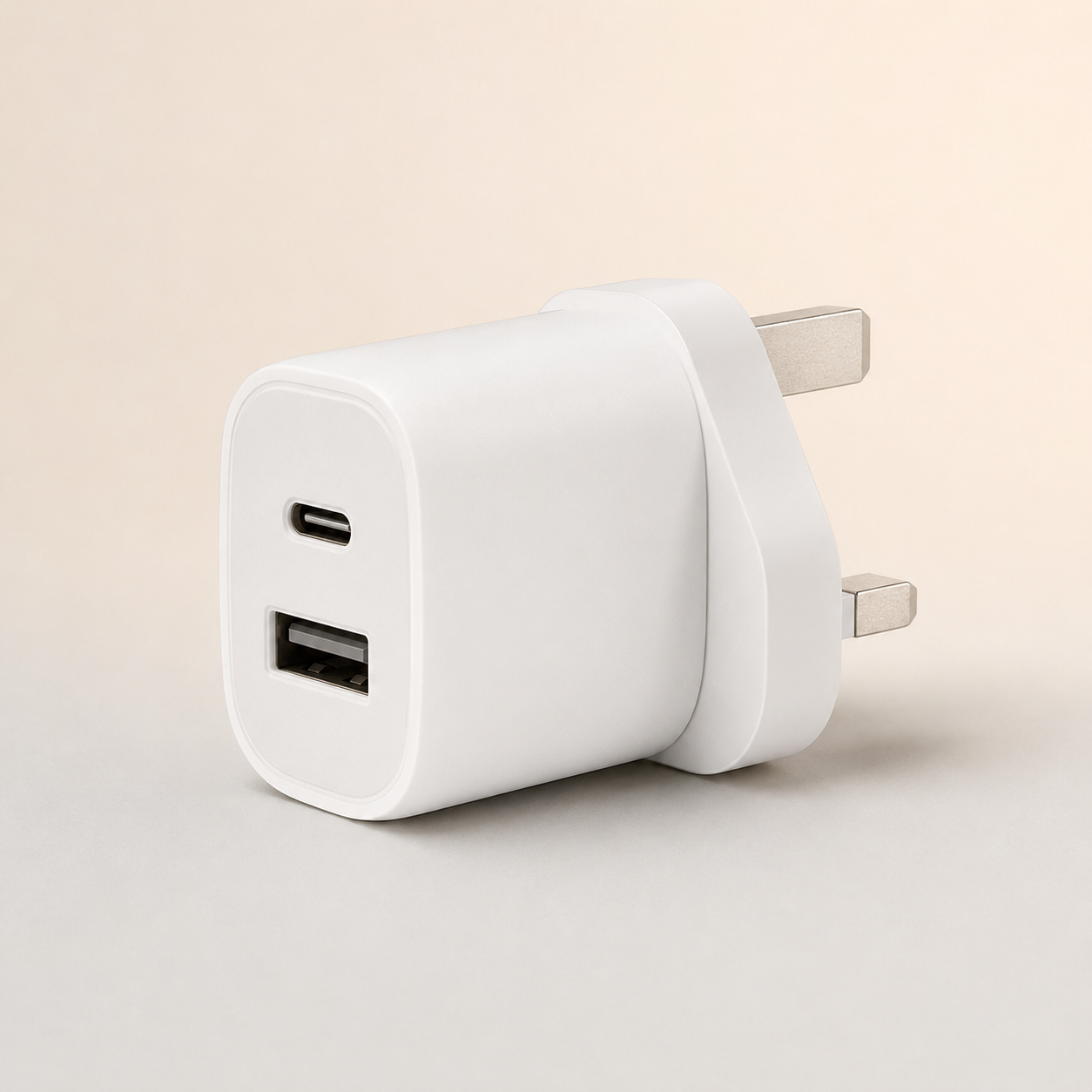 White 12W dual-port UK wall charger