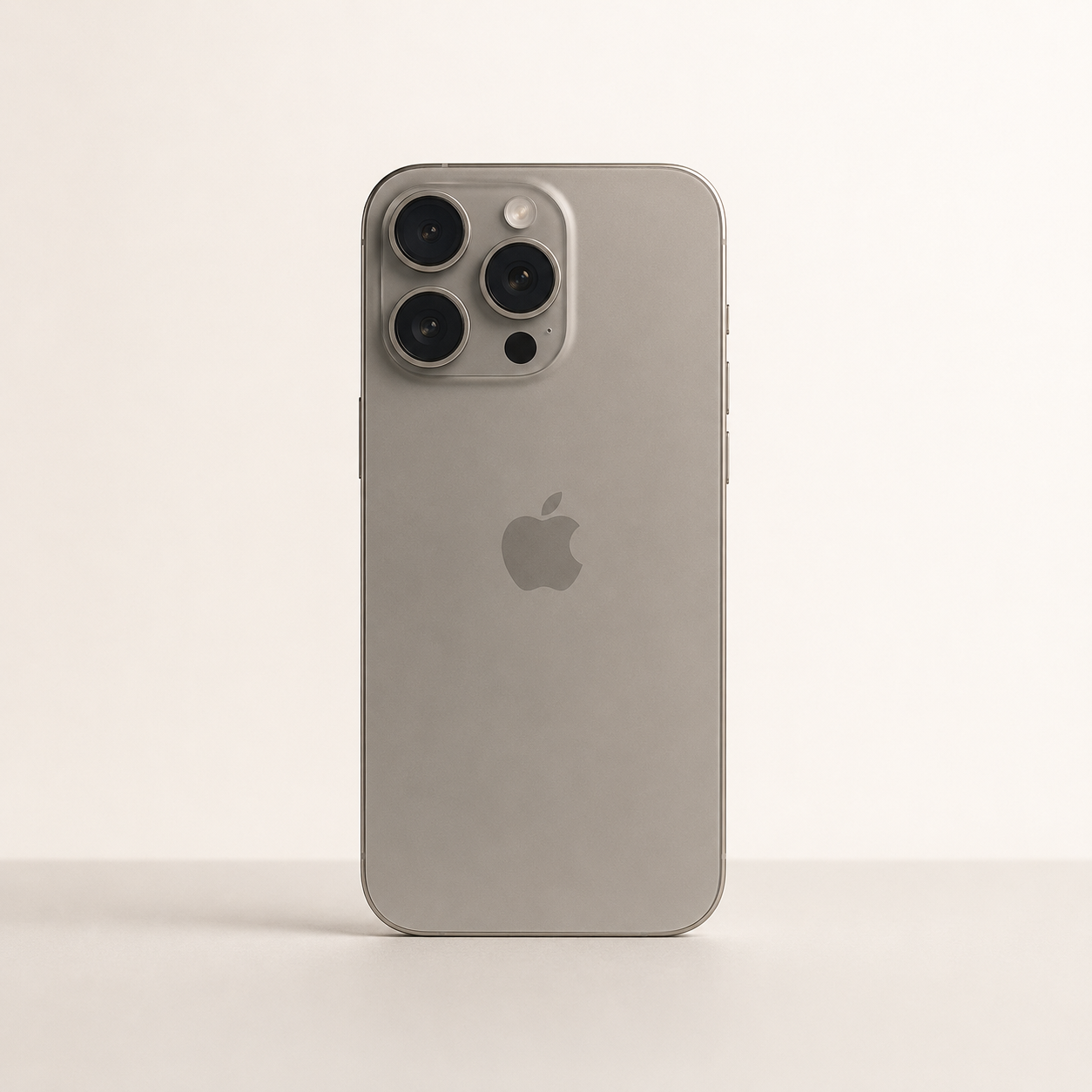 Premium studio image of natural titanium iPhone 15 Pro Max