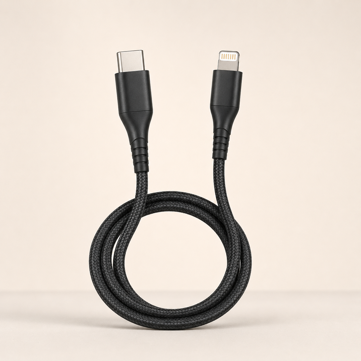 Black USB-C to Lightning PD cable